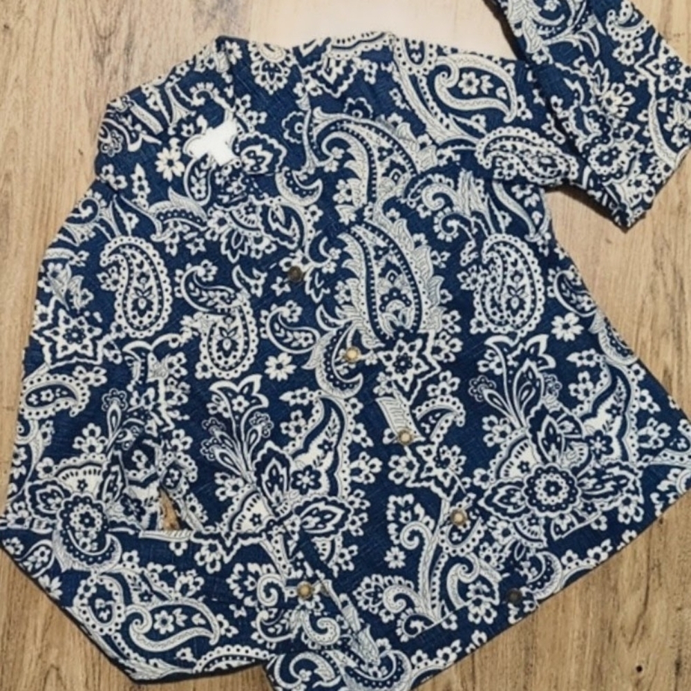 Charter Club Paisley Jean Jacket Blue White Classic Ladies' sz small Y2K EUC